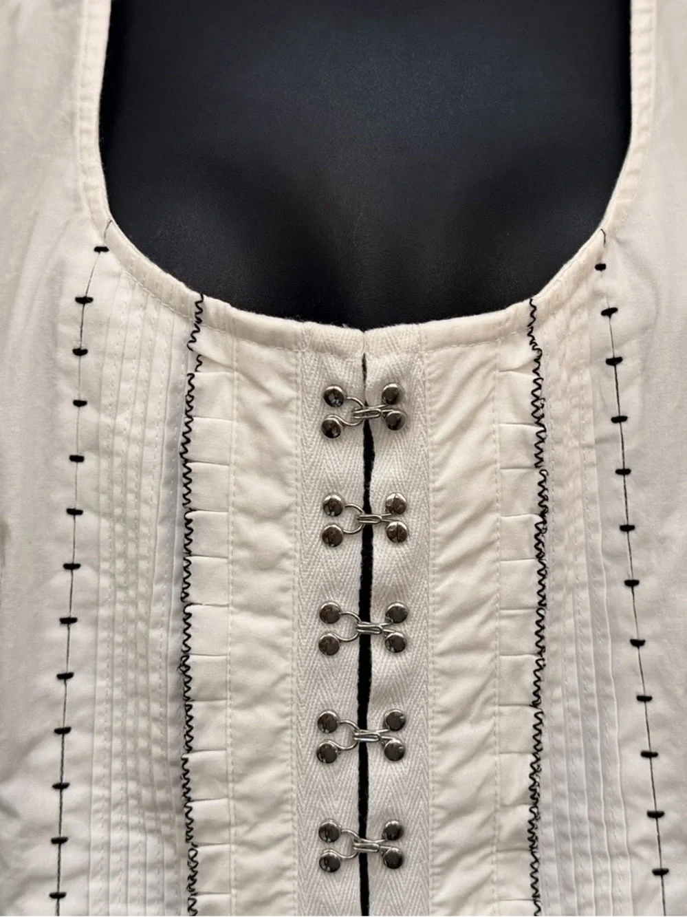 Anthropologie White Corset Hook & Eye Puff Sleeve Tunic Top Medium
